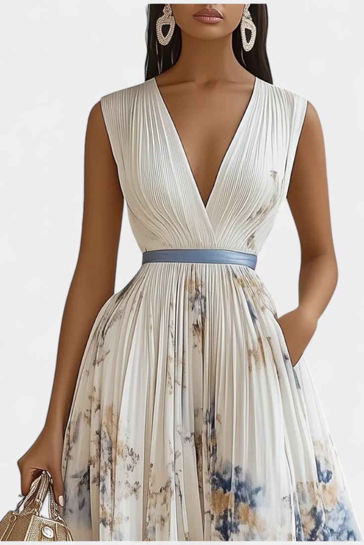 Elise Μίντι Αμάνικο Πλισέ Φόρεμα με Floral Print
