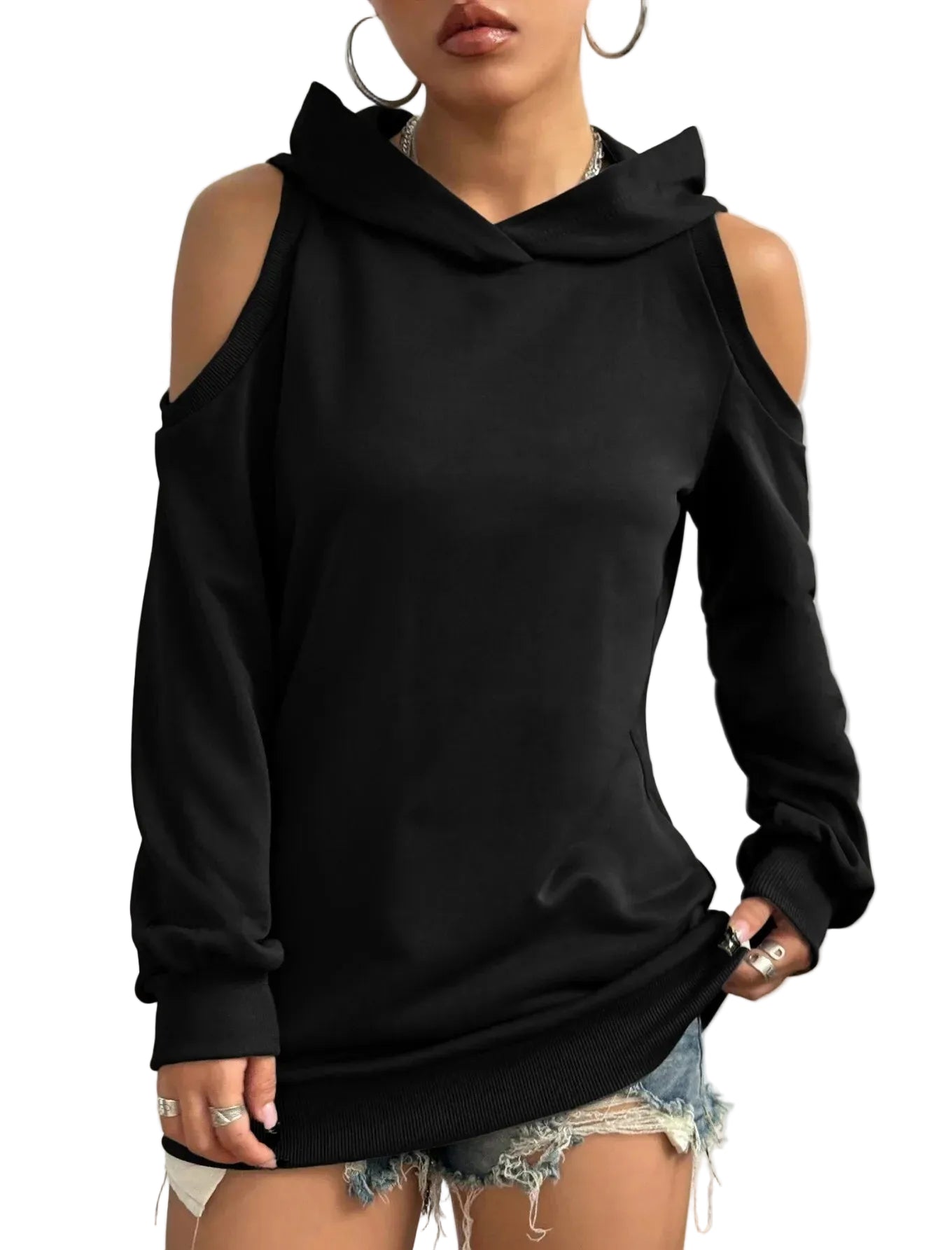 Ellen | Φούτερ Essentia με Έξω τους Ώμους και Κουκούλα (Essentia Off-Shoulder Hoodie)
