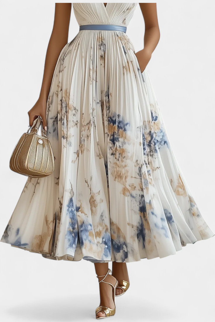 Elise Μίντι Αμάνικο Πλισέ Φόρεμα με Floral Print