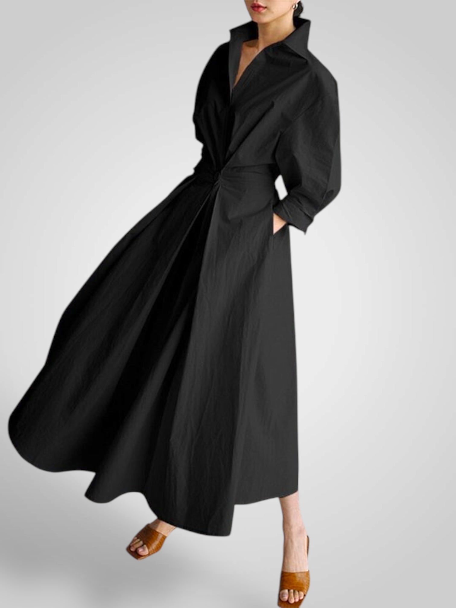 Έλλα | Γυναικεία Μάξι Φόρεμα με Pockets, Buttons, Μακρυμάνικοs