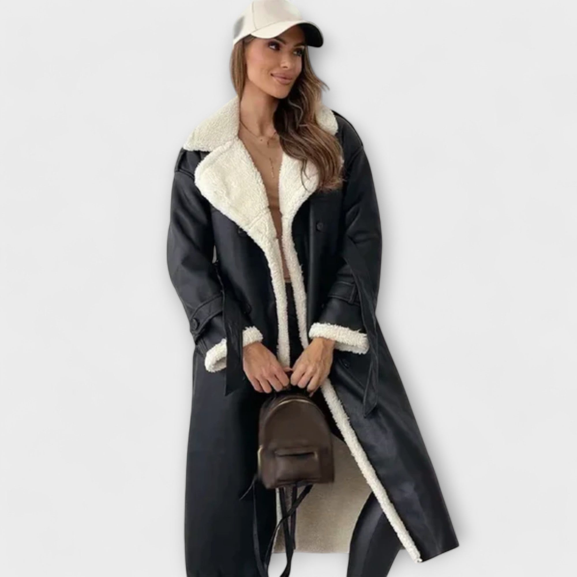 Μαρία – Κλασικό μακρύ παλτό με επένδυση από fleece και γιακά από γούνα
