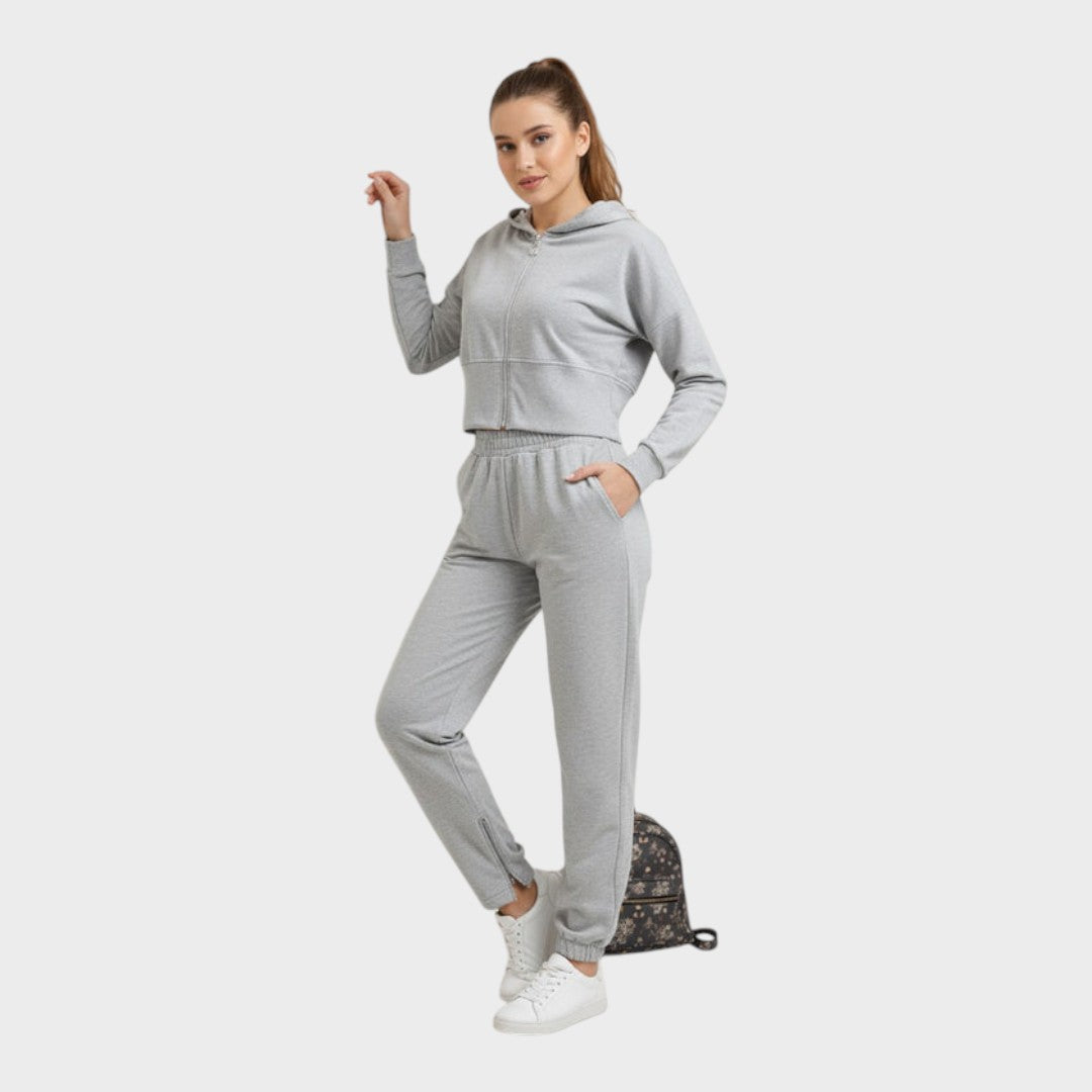 Corinna | Σετ Chic Lounge Co-ord με Ζipper Hoodie & Φλαρέ Παντελόνι