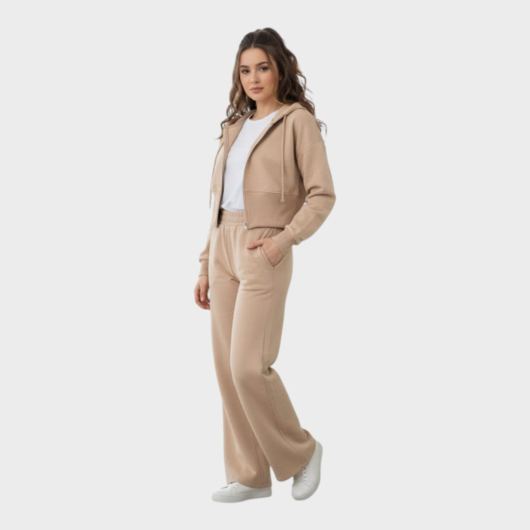 Corinna | Σετ Chic Lounge Co-ord με Ζipper Hoodie & Φλαρέ Παντελόνι