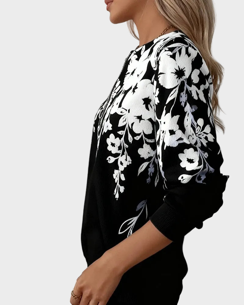 Ester | Τυπωμένο Φούτερ με Μισό Φερμουάρ και Γιακά