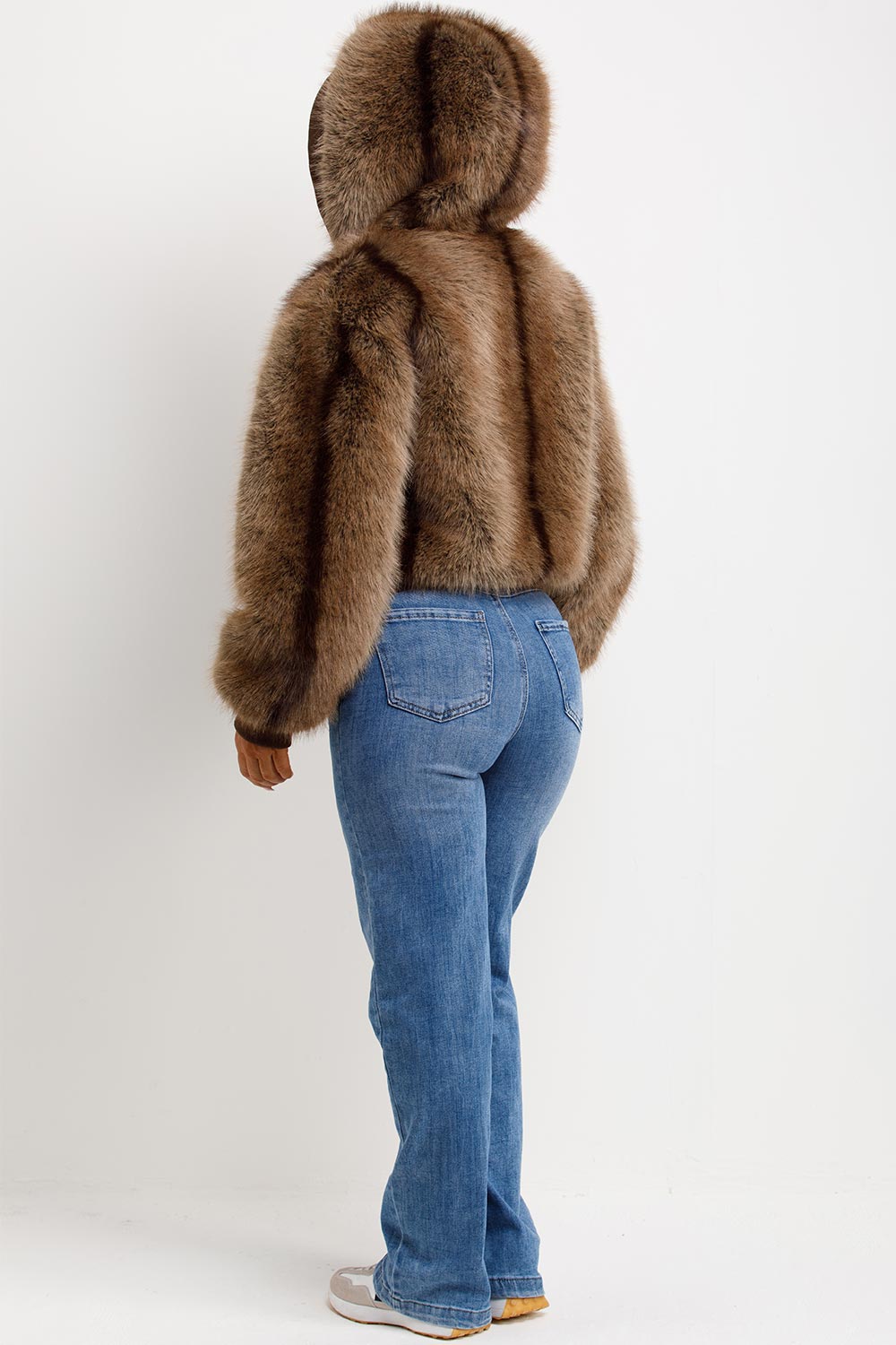 Fur Coat With Hood Brown