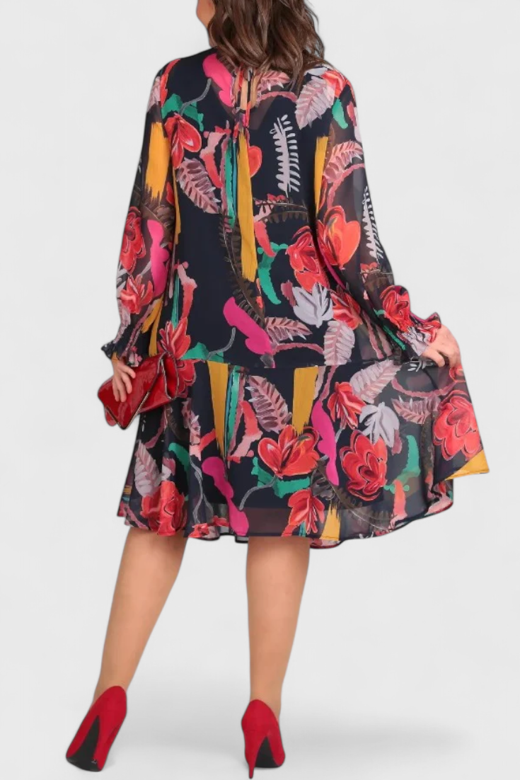 Annegret Φόρεμα Floral Midi με Μακριά Μανίκια και Ρευστή Γραμμή