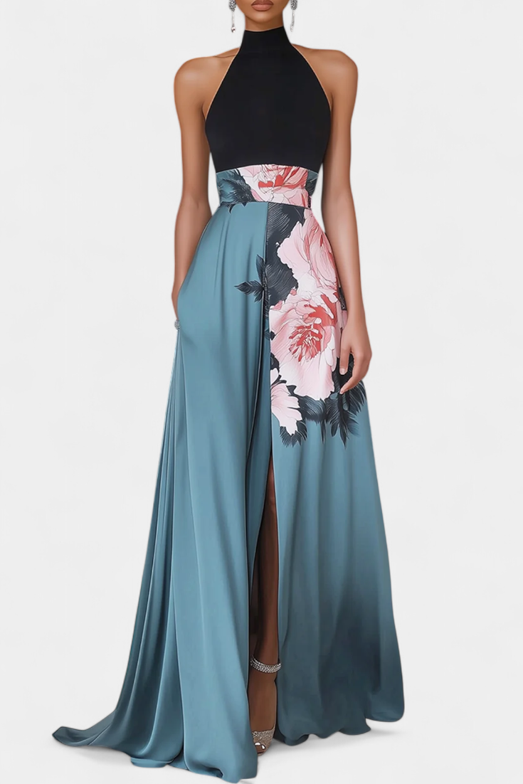 Radmila Φόρεμα Floral A-Line με Μαύρο Μπούστο και Λαμπερή Φούστα