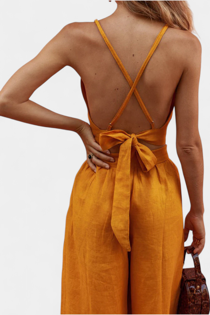 Valentina Set με Δαντελένιο Γιλέκο με Ανοιχτή Πλάτη και Φαρδύ Παντελόνι