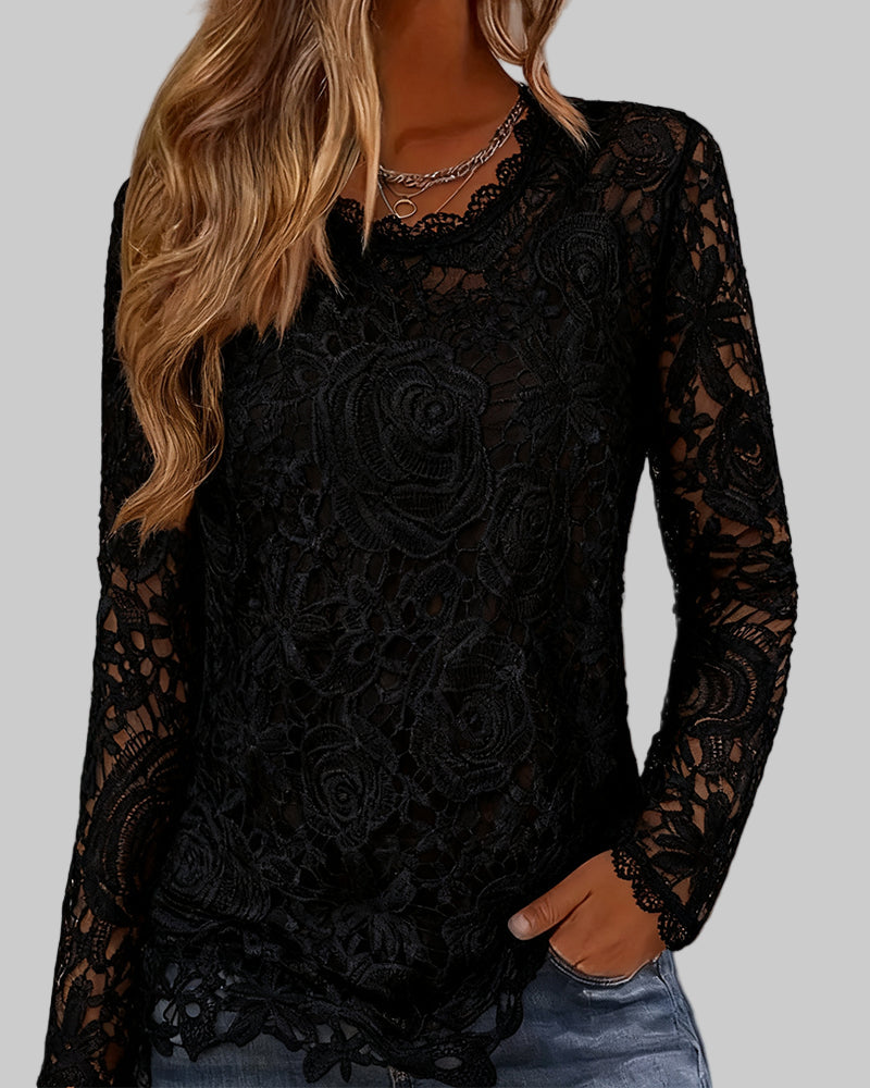 Βασικό Μακρυμάνικο Δαντελωτό Τοπ