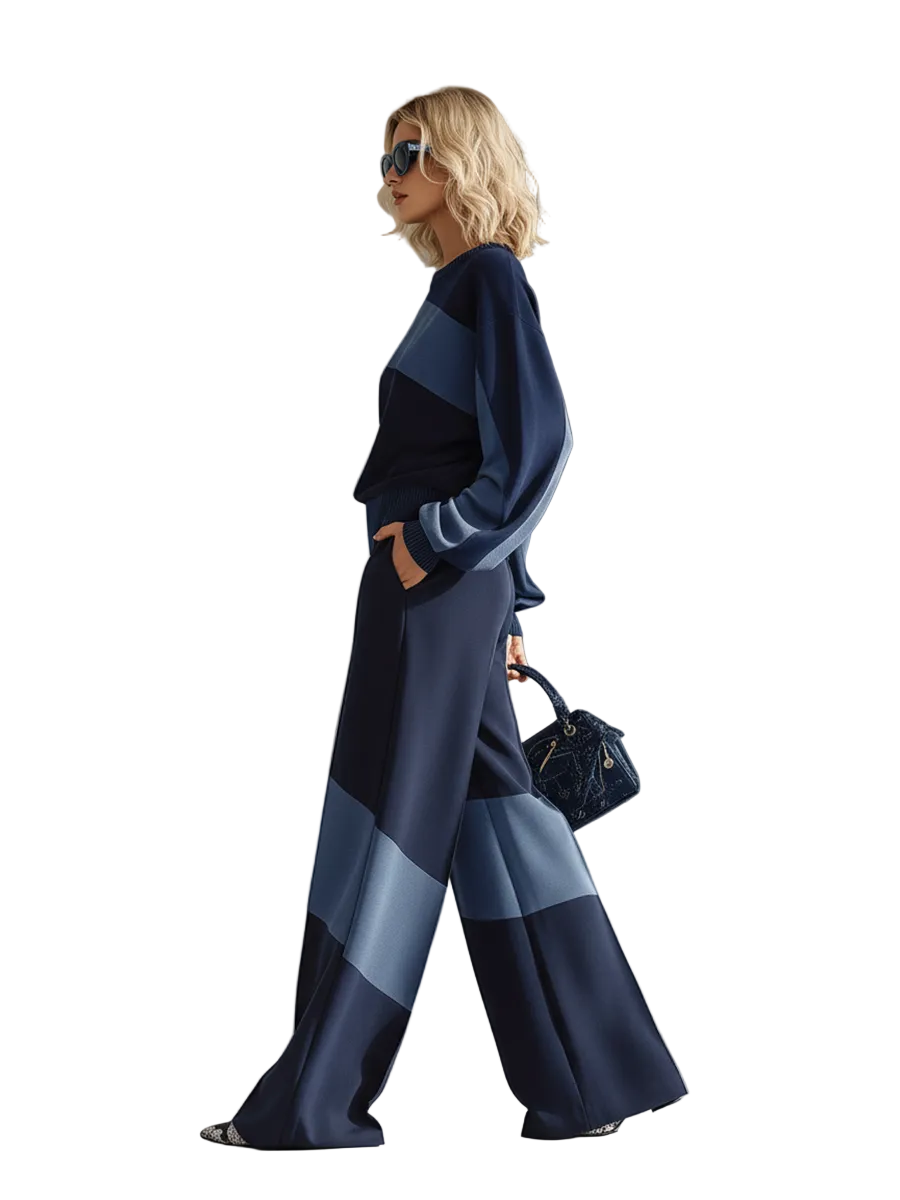 Kendal - Casual Sportswear Σετ με Patchwork Φούτερ και Παντελόνι Φόρμας (Casual Sportswear Patchwork Sweatshirt And Sweatpants Set)