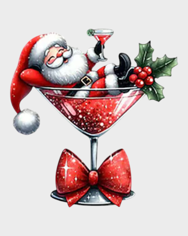 Odette | Χαλαρή Μπλούζα με V-λαιμό και Χριστουγεννιάτικο Μοτίβο με Ποτήρι Κρασιού