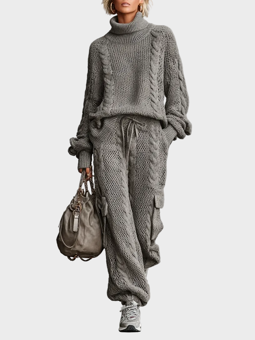 Aveline | Γυναικείο Casual Σετ με Πλεκτό Ζιβάγκο Cable Knit και Παντελόνι Cargo