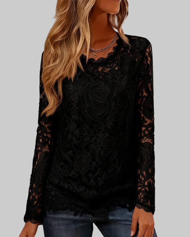 Βασικό Μακρυμάνικο Δαντελωτό Τοπ