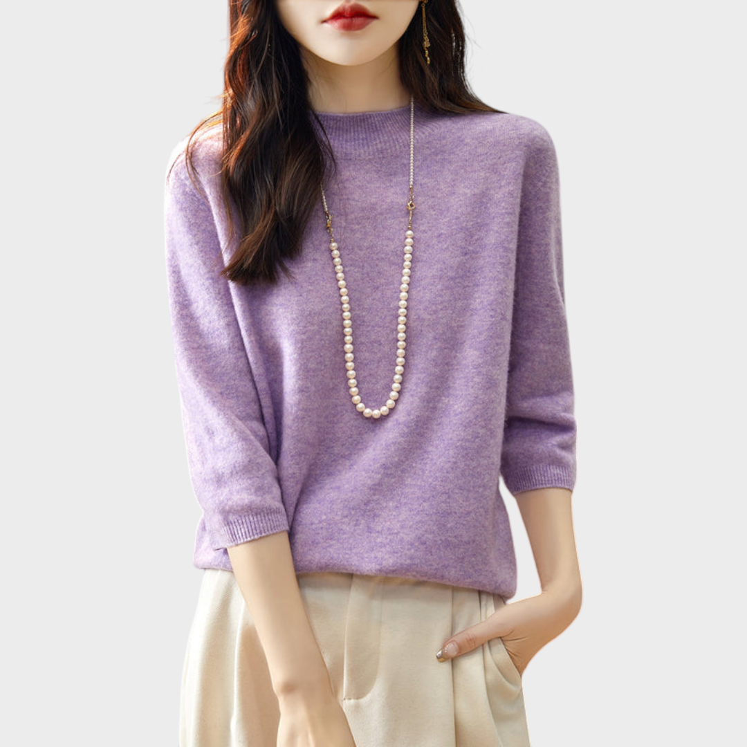 Lilith | 100% Μάλλινο Πουλόβερ Μισής Μανίκας με Ψευδο-Γιακά