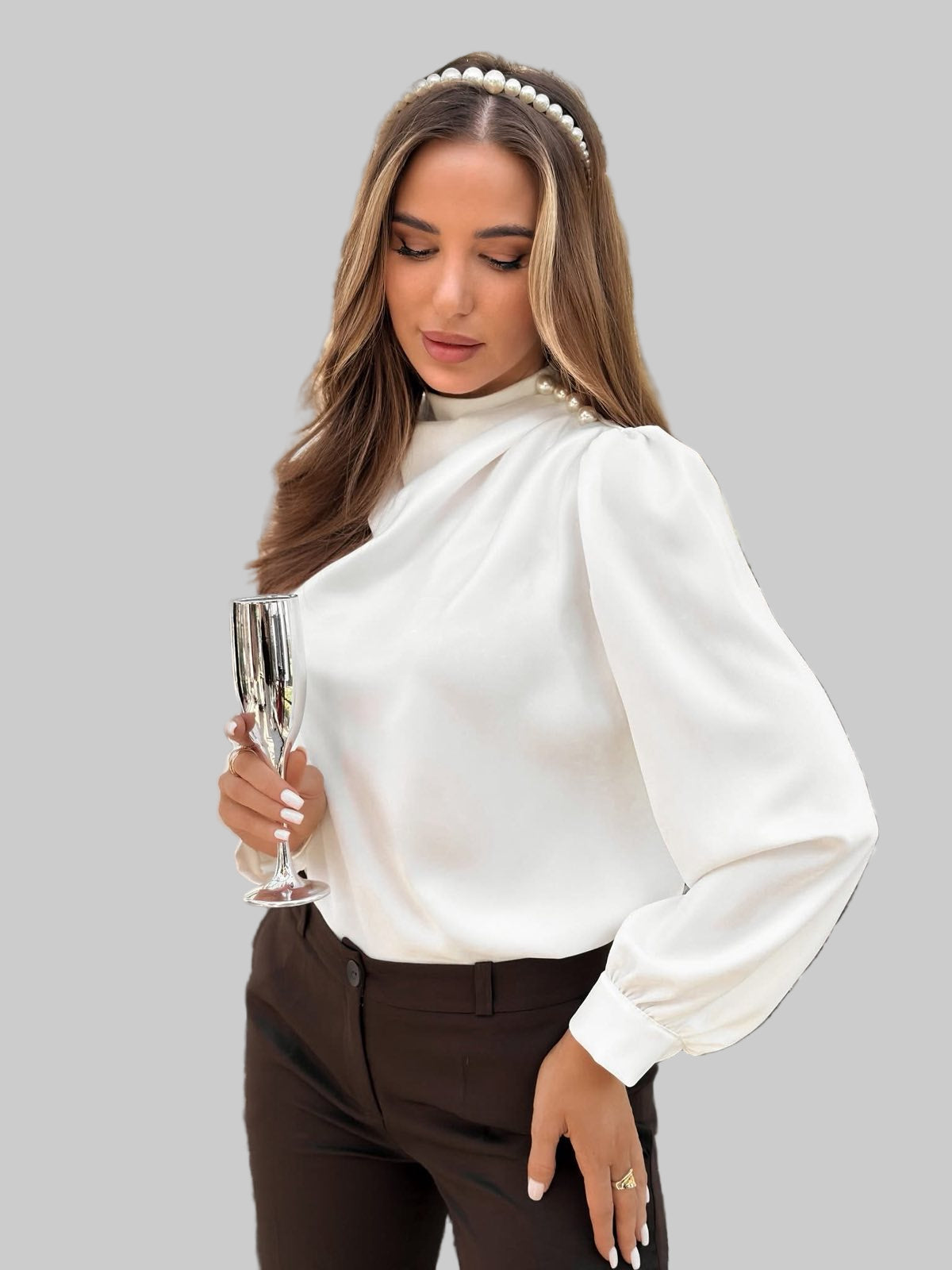 Μπλούζα Σατέν Με Πέρλες