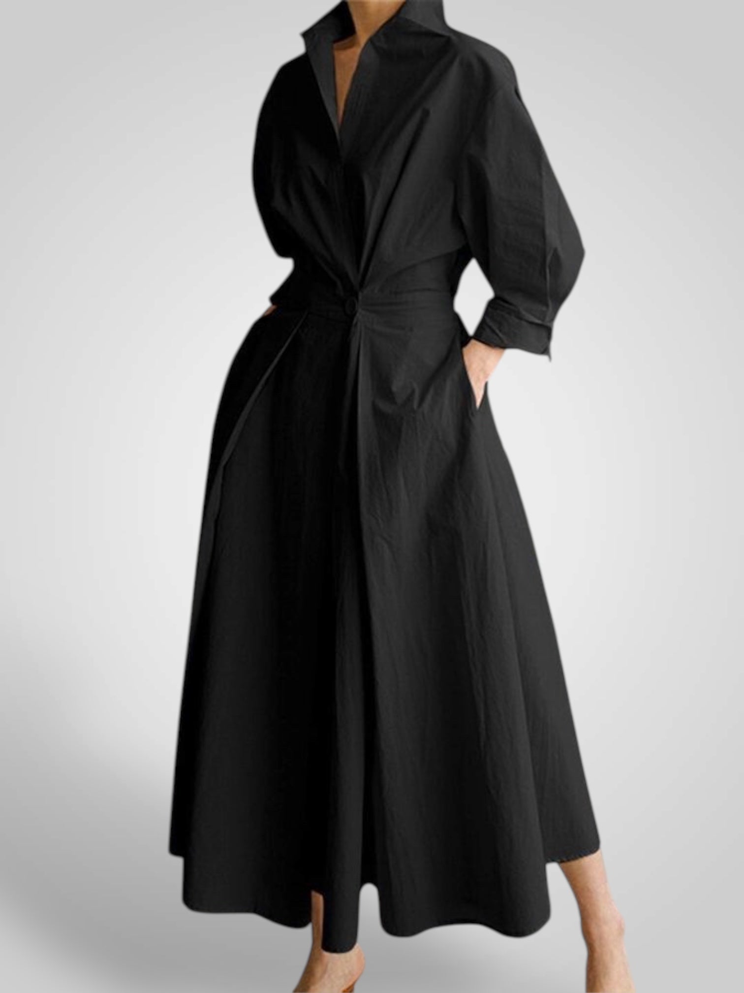 Έλλα | Γυναικεία Μάξι Φόρεμα με Pockets, Buttons, Μακρυμάνικοs