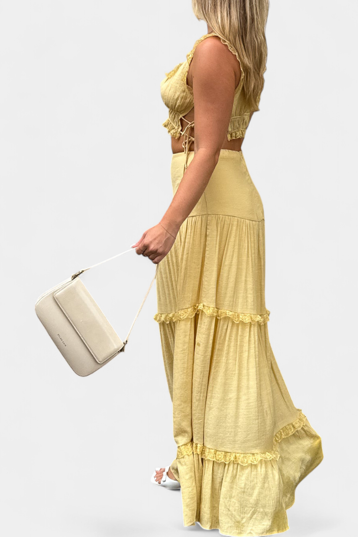 Ilys Romantic Set με Τοπ από Δαντέλα και Μακριά Ογκώδη Φούστα