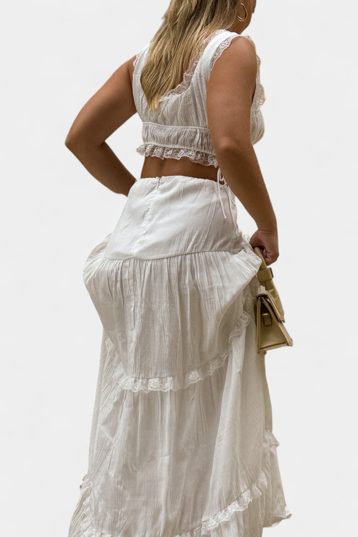 Ilys Romantic Set με Τοπ από Δαντέλα και Μακριά Ογκώδη Φούστα