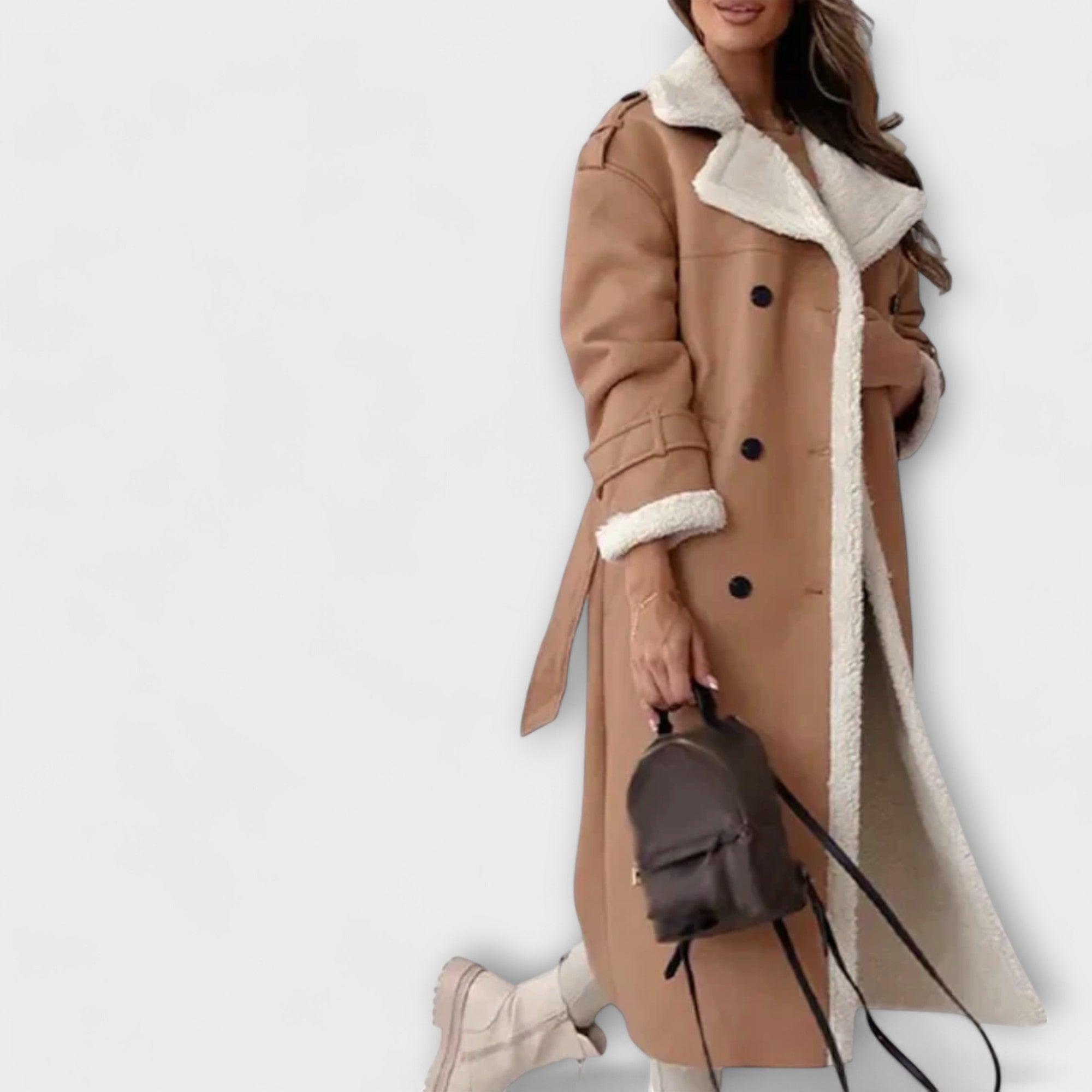 Μαρία – Κλασικό μακρύ παλτό με επένδυση από fleece και γιακά από γούνα