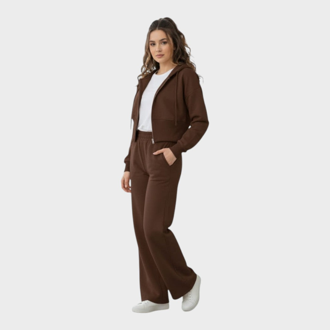 Corinna | Σετ Chic Lounge Co-ord με Ζipper Hoodie & Φλαρέ Παντελόνι
