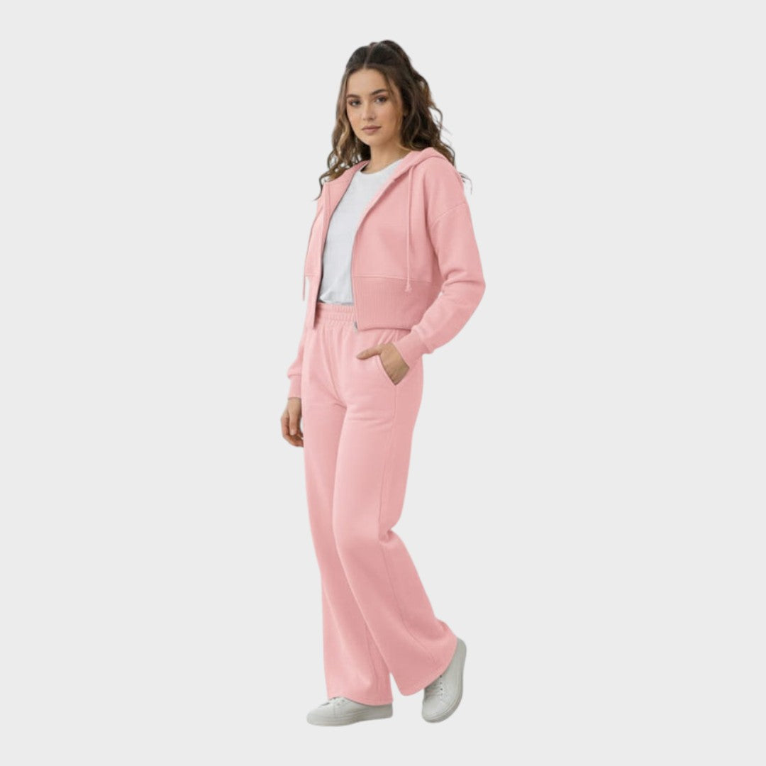 Corinna | Σετ Chic Lounge Co-ord με Ζipper Hoodie & Φλαρέ Παντελόνι