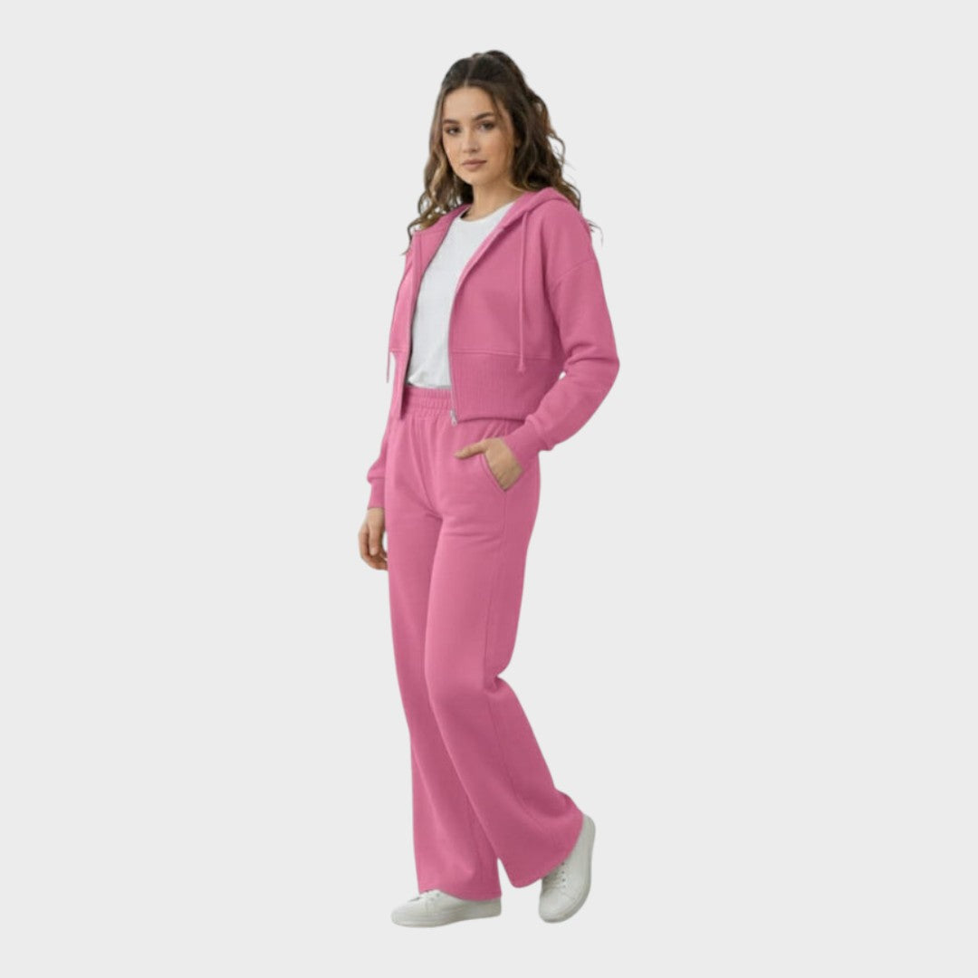 Corinna | Σετ Chic Lounge Co-ord με Ζipper Hoodie & Φλαρέ Παντελόνι