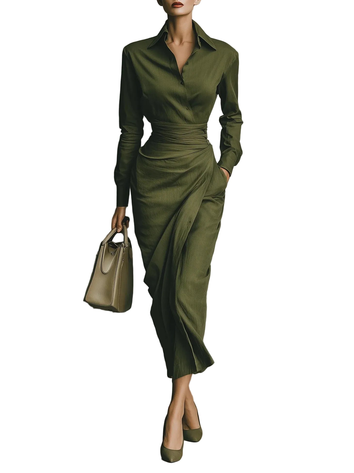 Cassie - Μάξι Φόρεμα από Σύμμεικτο Βαμβακερό Ύφασμα - Χακί (Army Green Cotton Blended Maxi Dress)