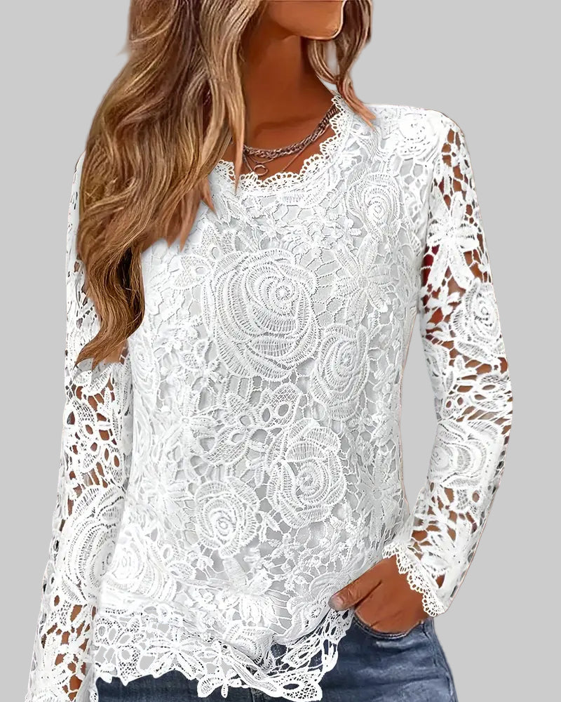 Βασικό Μακρυμάνικο Δαντελωτό Τοπ