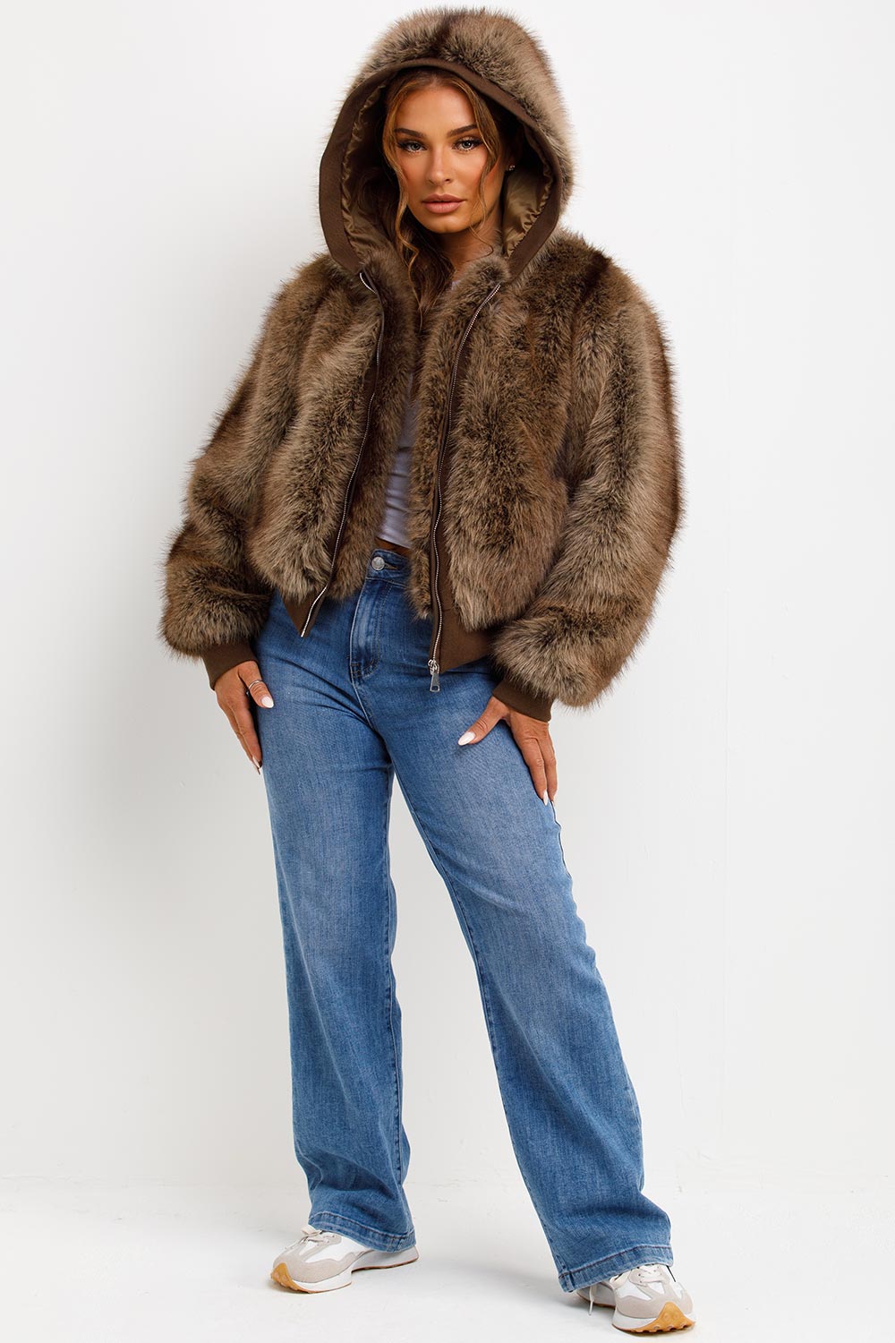 Fur Coat With Hood Brown
