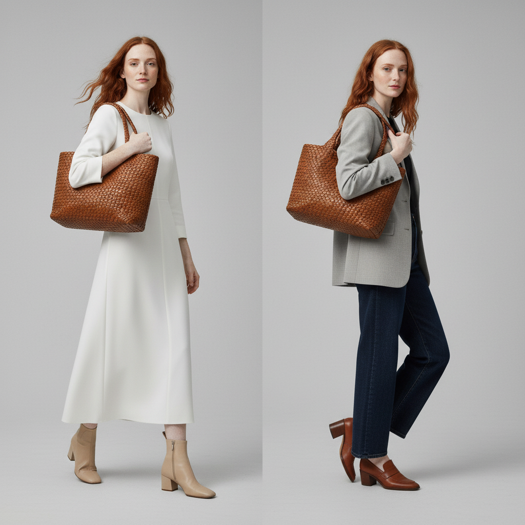 Lana Χειροποίητη Πλεκτή Δερμάτινη Τσάντα Tote