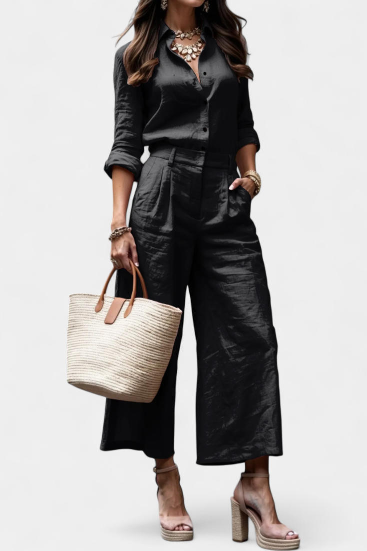 Sabina Roz Set με Αέρινο Πουκάμισο και Παντελόνια Κάπρι