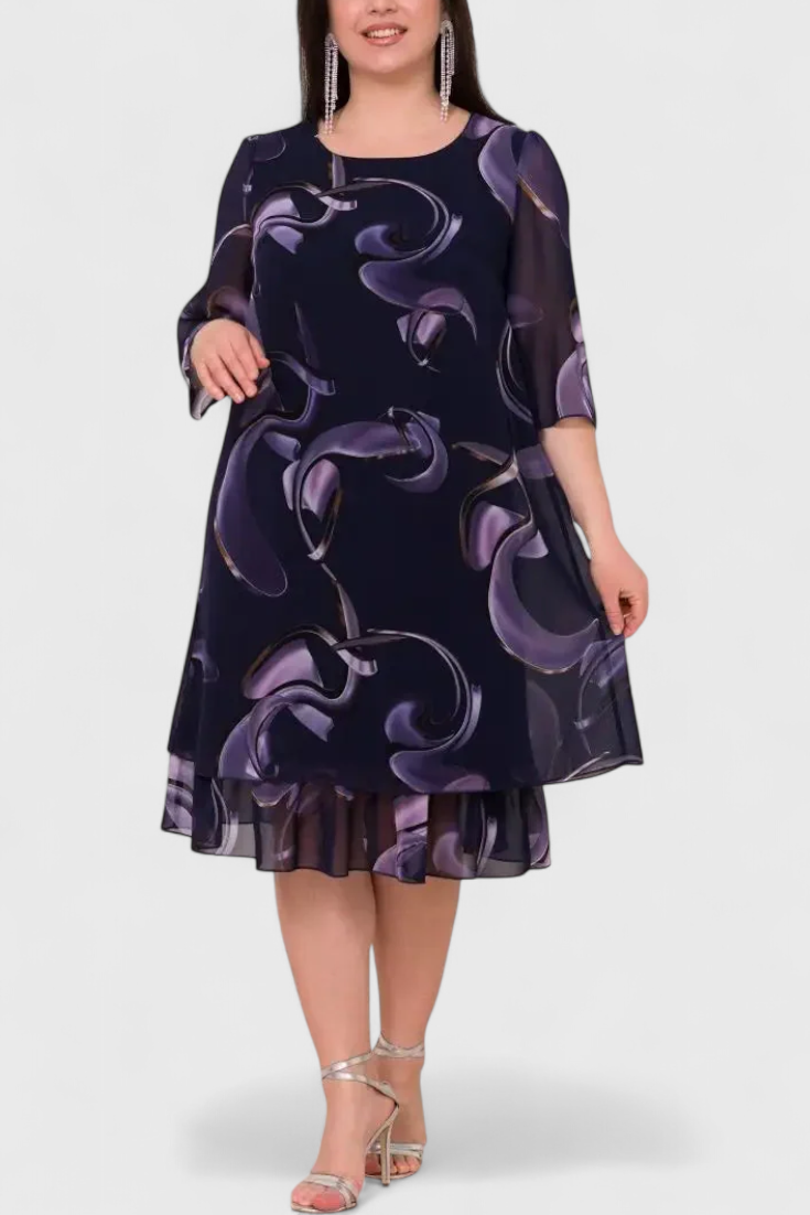 Shriley Φόρεμα από Σιφόν με Στάμπα Midnight Swirl και Ρευστή Σιλουέτα