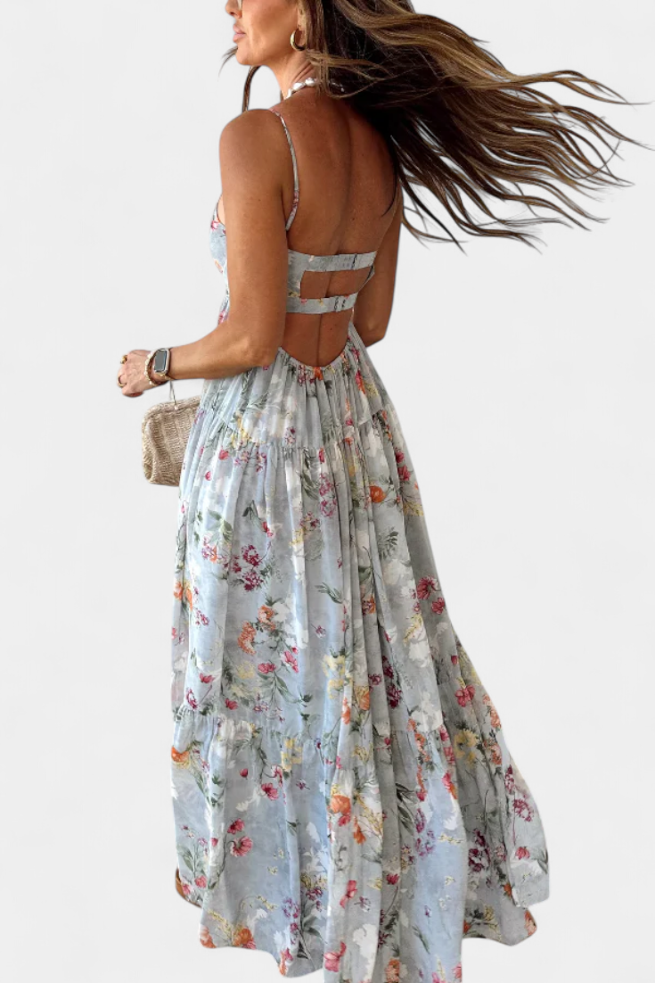 Neha Φόρεμα Floral με Ανοιχτή Πλάτη και Τιράντες Σπαγγέτι