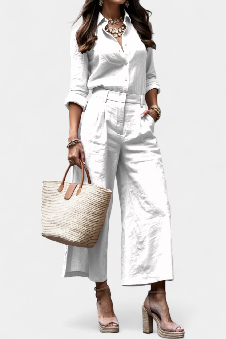 Sabina Roz Set με Αέρινο Πουκάμισο και Παντελόνια Κάπρι