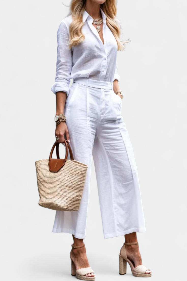 Sabina Roz Set με Αέρινο Πουκάμισο και Παντελόνια Κάπρι