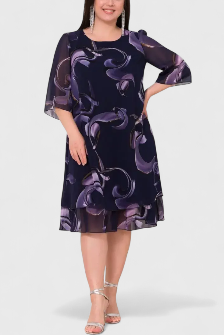 Shriley Φόρεμα από Σιφόν με Στάμπα Midnight Swirl και Ρευστή Σιλουέτα