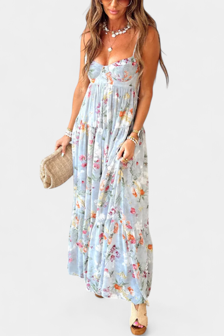 Neha Φόρεμα Floral με Ανοιχτή Πλάτη και Τιράντες Σπαγγέτι