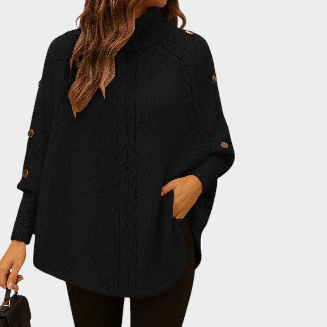 Nasia | Γυναικείο Πουλόβερ Χαλαρό με Υψηλό Λαιμό και Κουμπιά